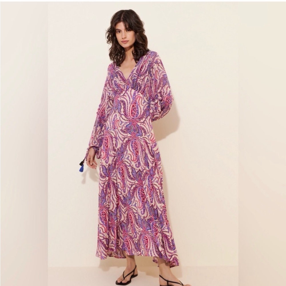 Free People Elegant Pink and Purple Paisley Maxi Dress